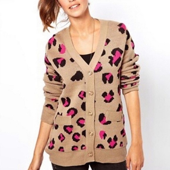 VGUC Urban Outfitters Lucca Couture Leopard Cardigan Tan Pink Women Medium - Picture 1 of 10